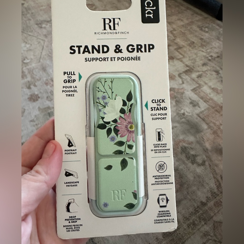 Clikr Grip and Stand phone attachment. Green floral.